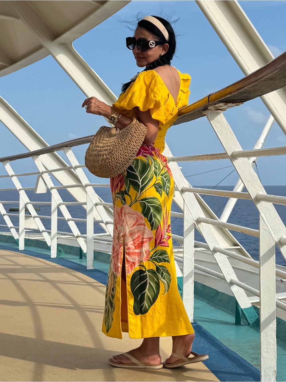 FARM Rio Yellow Backless Dress with Floral Design